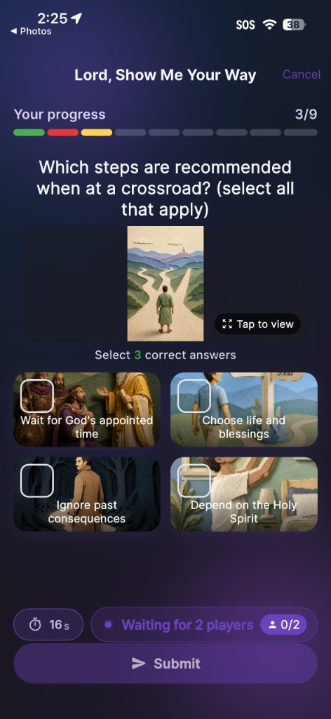 Live Quiz Battle question with select-all answers and timer
